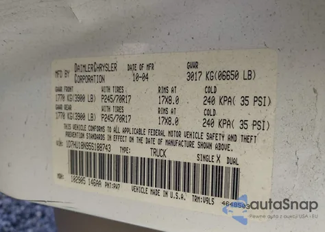 2005 Dodge Ram 1500 Slt/Laramie z USA, uszkodzony, nr VIN 1D7HU18N95S188743